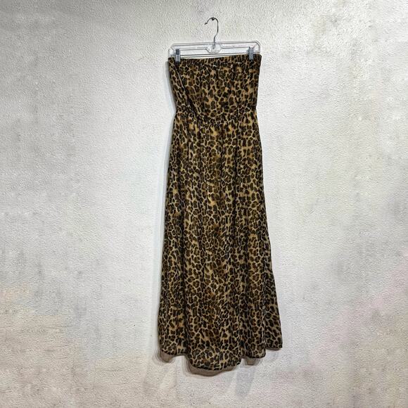 Forever 21 Tan Leopard Print Strapless Maxi Dress Sz M - Picture 1 of 9